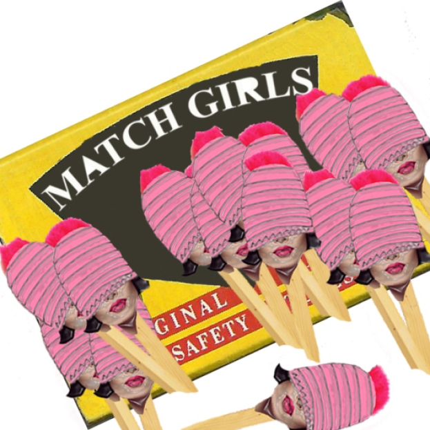 14 Match Girls, Scanned BRYMAY Match Box Manipulated Using Adobe Photoshop